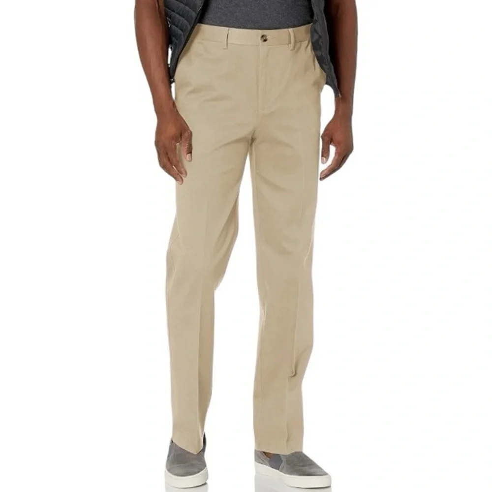 Savane Alabaster Gray Beige Chino Pants 34x30 Flat Front Stretch NWT - Picture 1 of 8